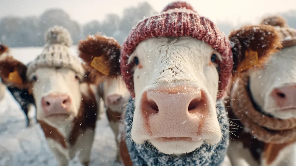 Cattle in Snowy field waiting for Cattle Feeds